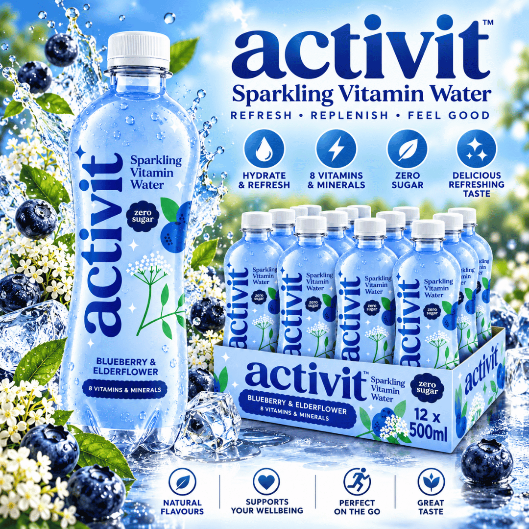 Activit Blueberry & Elderflower Sparkling Vitamin Water Zero Sugar 500ml Pack of 12
