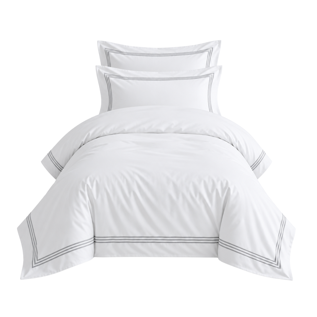 Devore White & Charcoal Border Single Duvet Cover Set