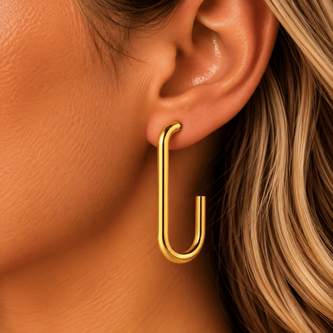 PVD Gold-Plated Stainless Steel Elongated U-Shaped Hoop Earrings