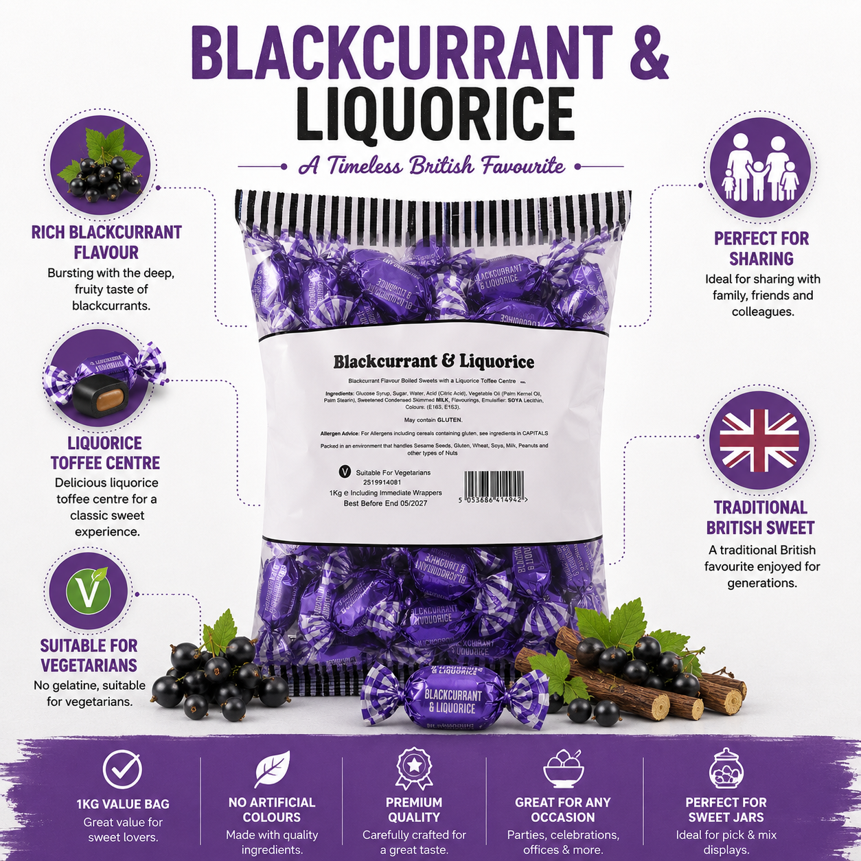 Traditional Blackcurrant & Liquorice Boiled Sweets 1kg