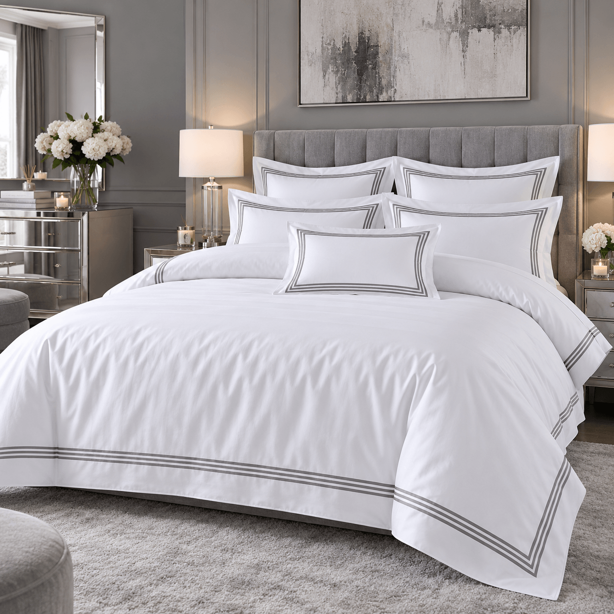 Devore Double Duvet Cover Set White Grey