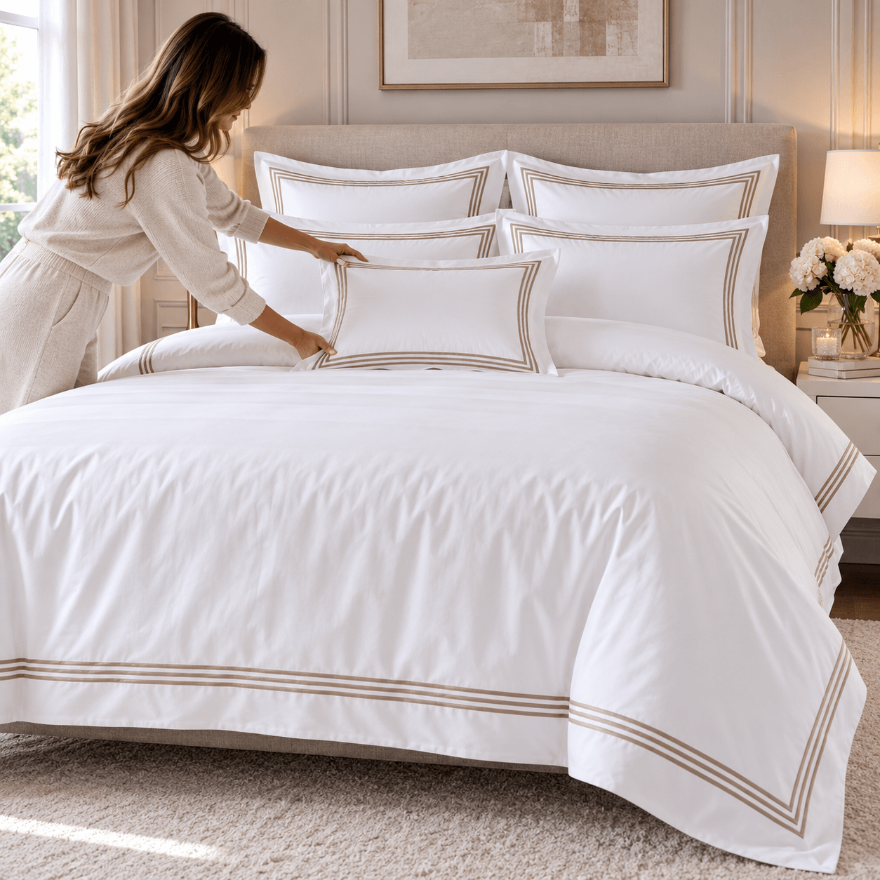 Devore Double Duvet Cover Set  White Latte