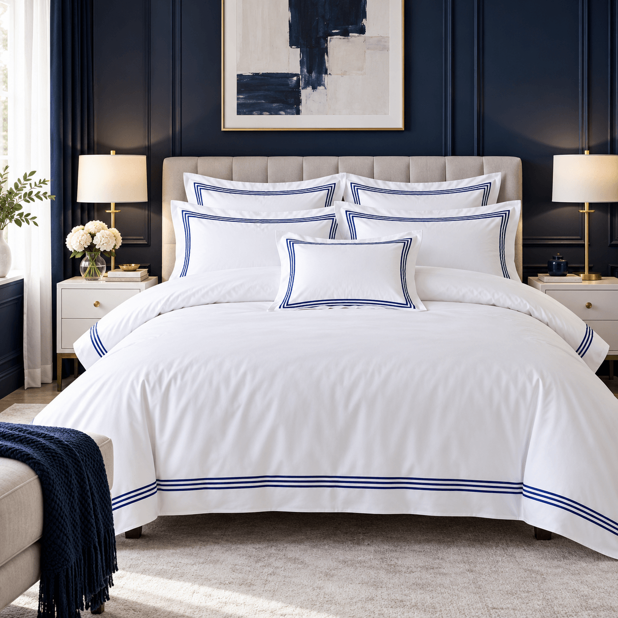 Devore Double Duvet Cover Set White Navy