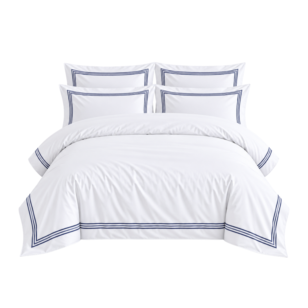 Devore White & Navy Border King Duvet Cover Set