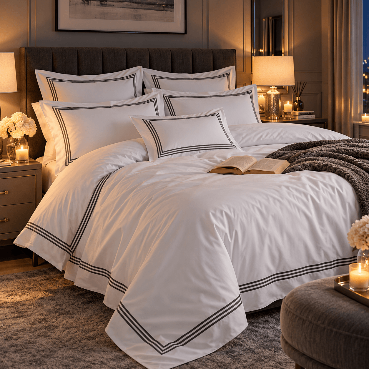 Devore Double Duvet Cover Set White Charcoal