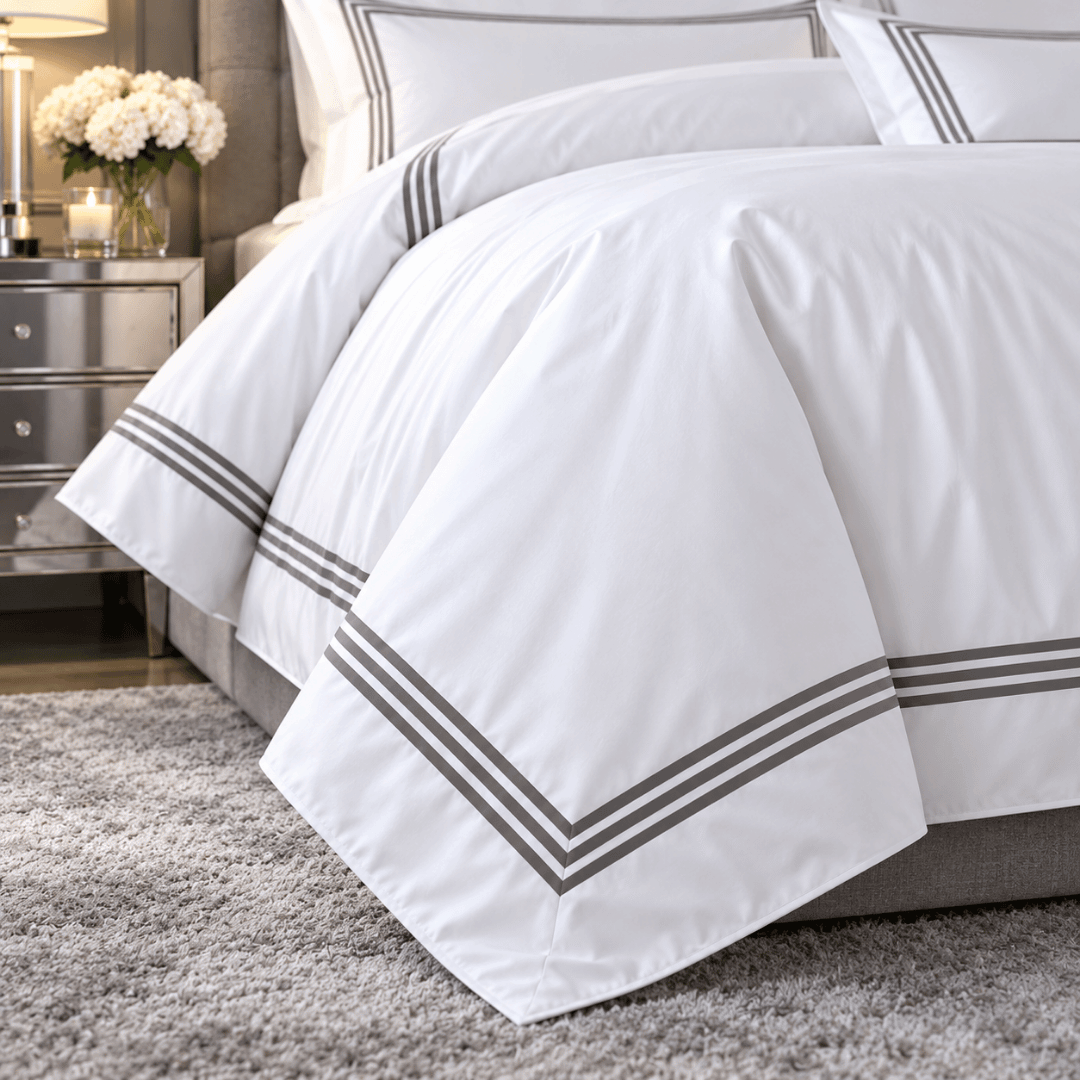 Devore Double Duvet Cover Set White Grey