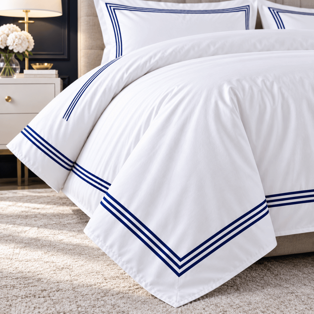 Devore Double Duvet Cover Set White Navy