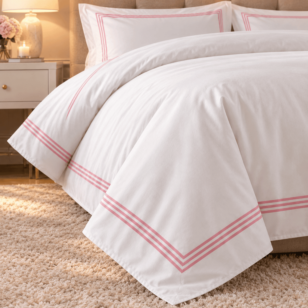 Devore King Duvet Cover Set White & Pink