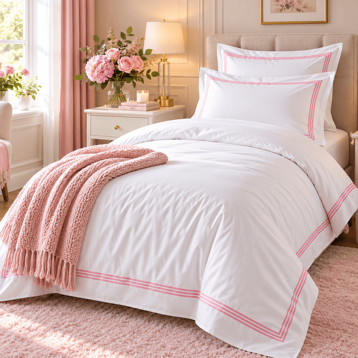 Devore Single Duvet Cover Set White & Pink