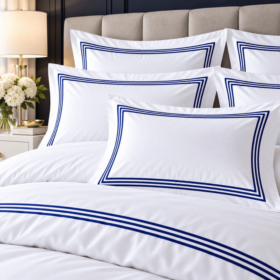 Devore White & Navy Border King Duvet Cover Set