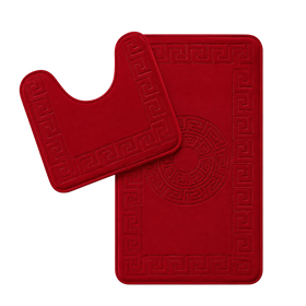 Greek Border Embossed Memory Foam Bath Set – Red