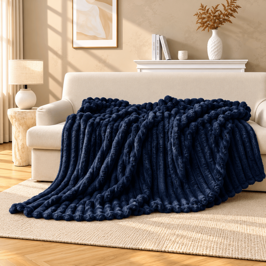 Gaveno Cavailia Supreme Ribbed Throw 150x200 Navy