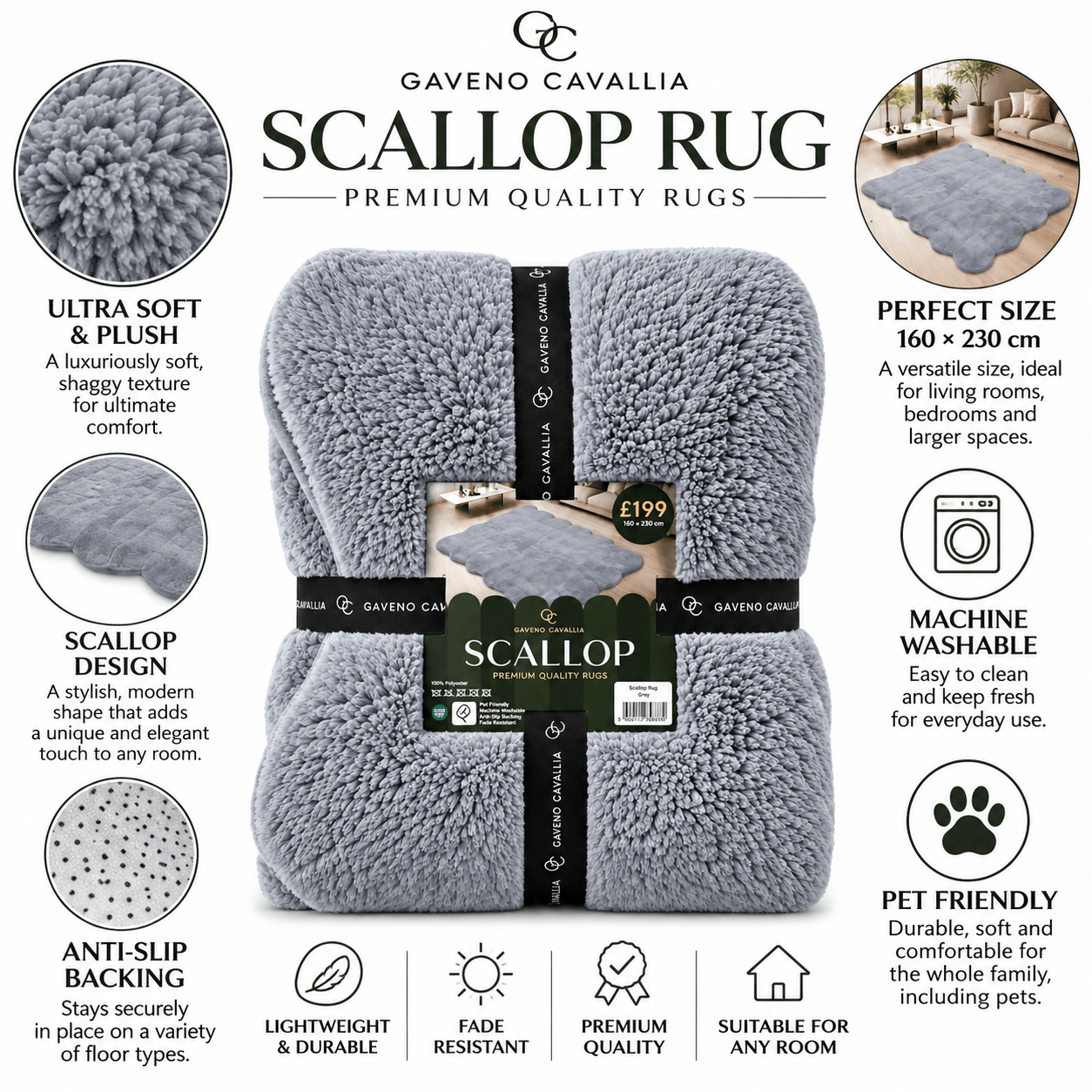 Gaveno Cavailia Scallop Rug 160x230 Grey