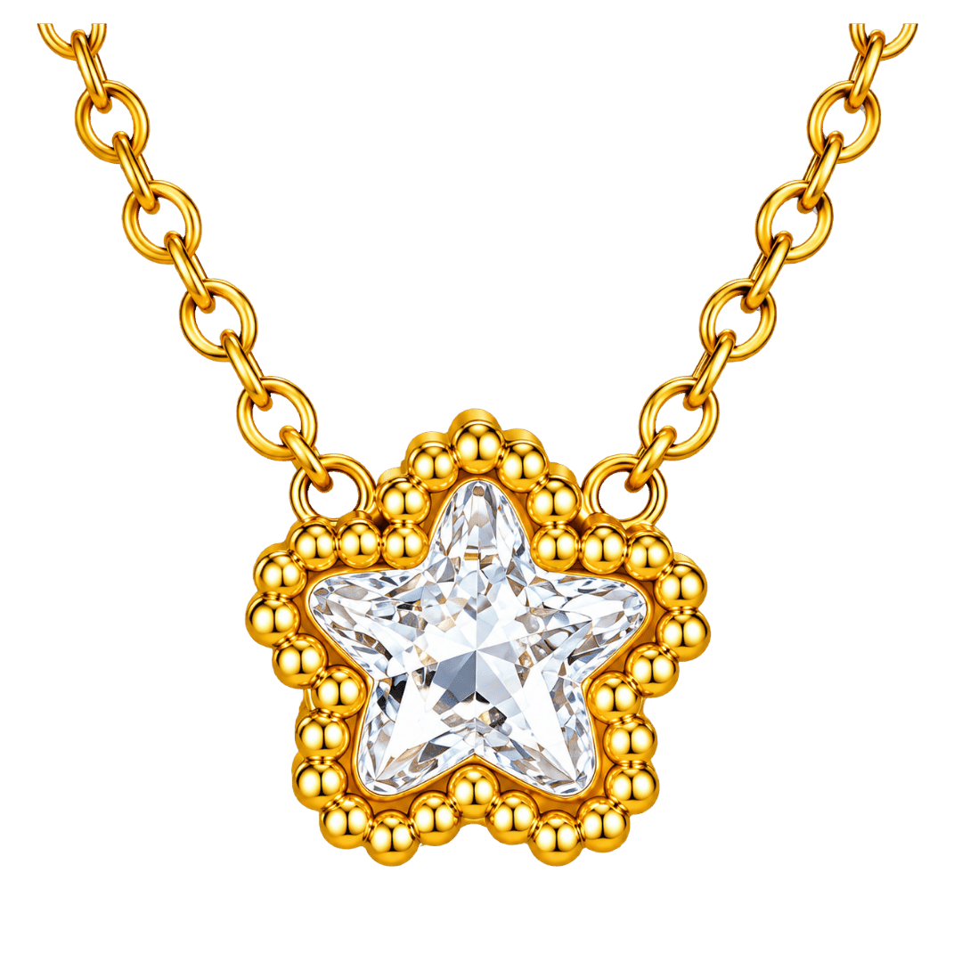 Gold-Tone Crystal Star Pendant Necklace with Beaded Border
