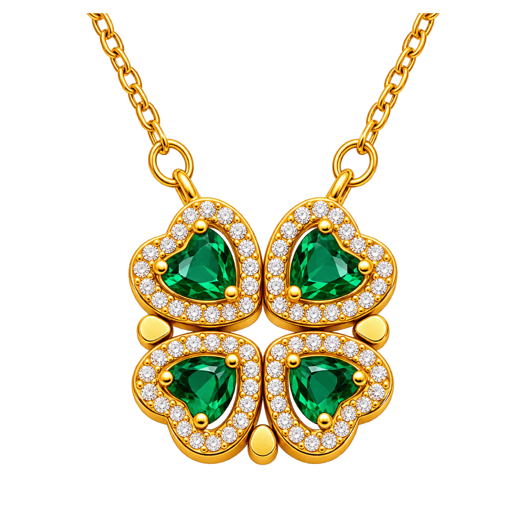 Gold-Tone Four Leaf Clover Pendant Necklace with Green Crystal Stones & Sparkling Halo Detail