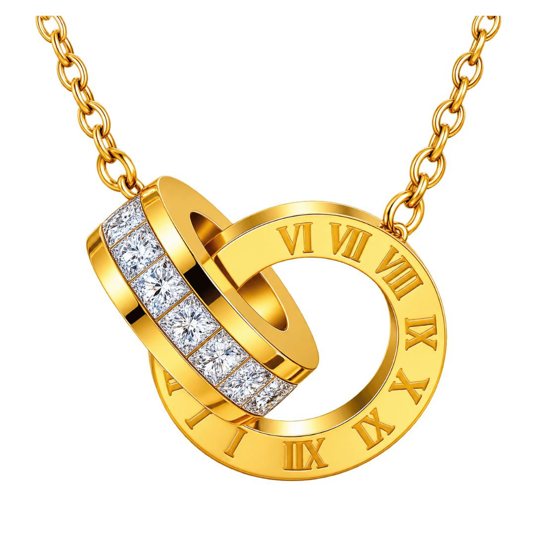 Gold-Tone Interlocking Roman Numeral Pendant Necklace