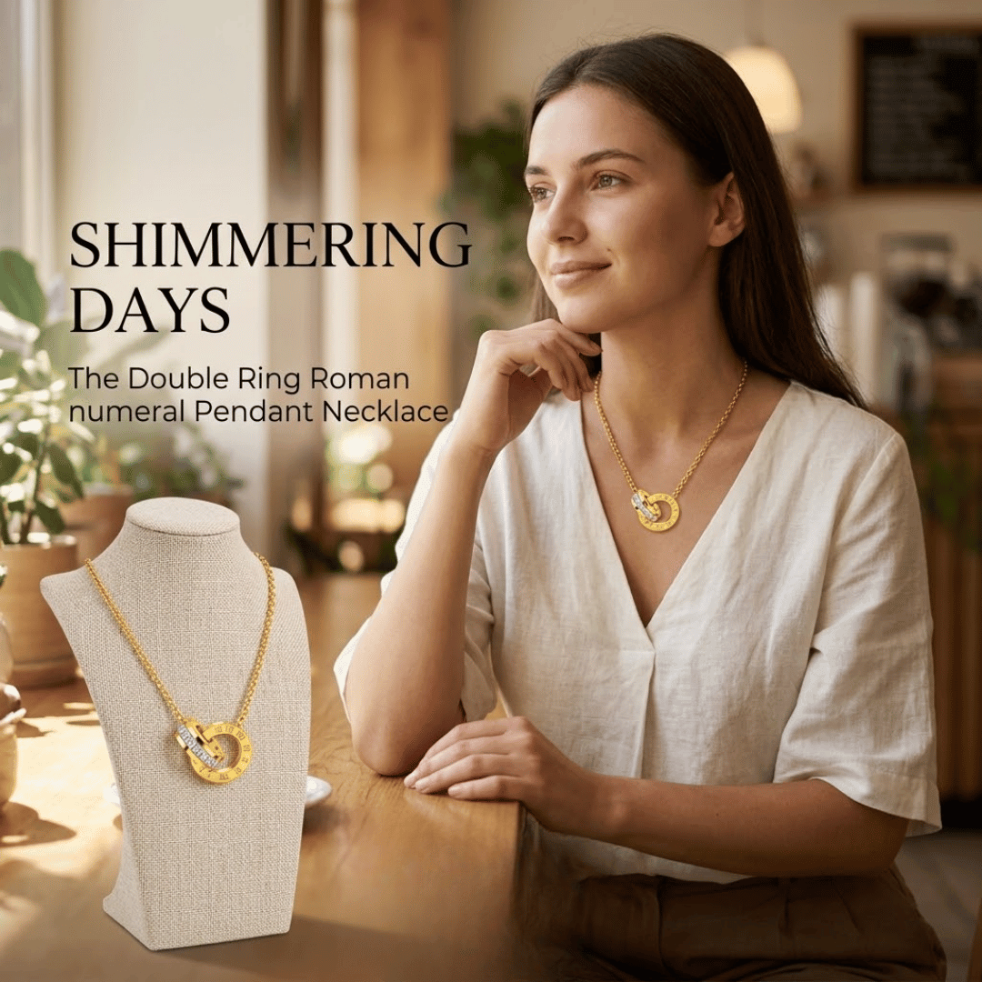 Gold-Tone Interlocking Roman Numeral Pendant Necklace