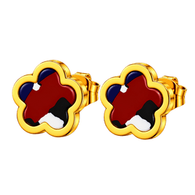 Gold-Tone Multicolour Flower Stud Earrings Glossy Floral Design
