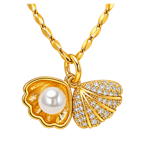 Gold-Tone Seashell & Pearl Pendant Necklace with Crystal Detailing