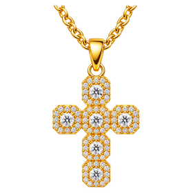 Gold Crystal Cross Pendant Luxury Halo-Set Sparkling Cross with Gold Chain