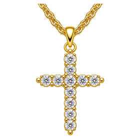 Gold Crystal Cross Pendant with Fine Gold Chain
