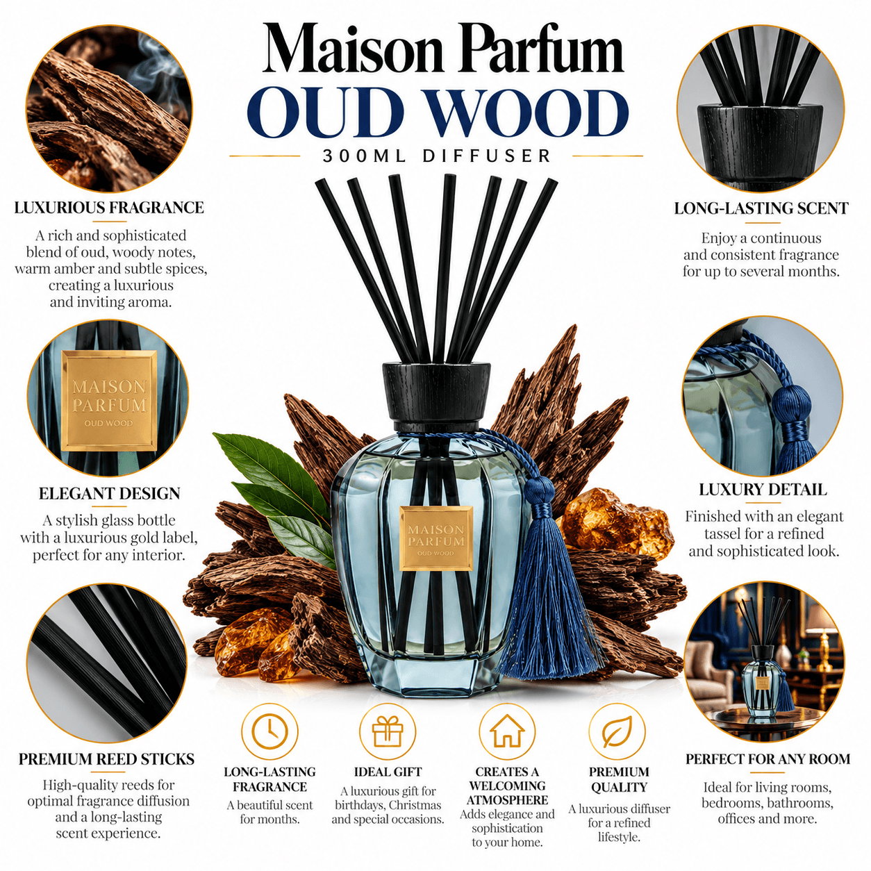 Maison Parfum Oud Wood 300ml Diffuser
