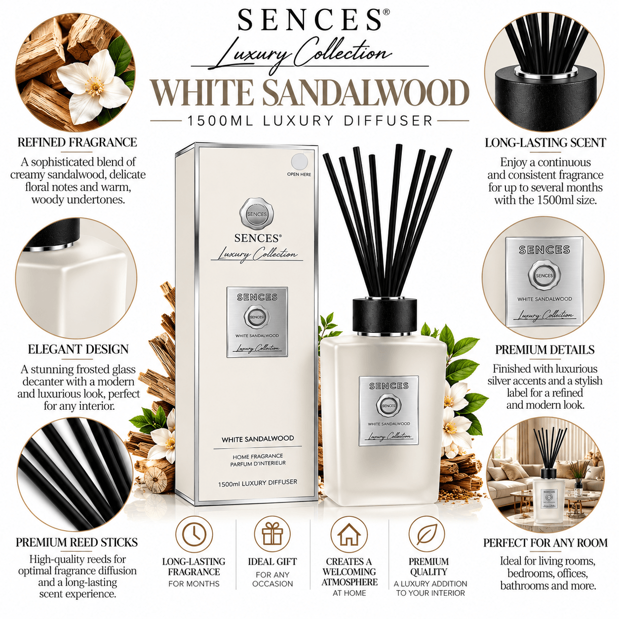 Sences White Sandalwood 1500ml Luxury Collection Diffuser