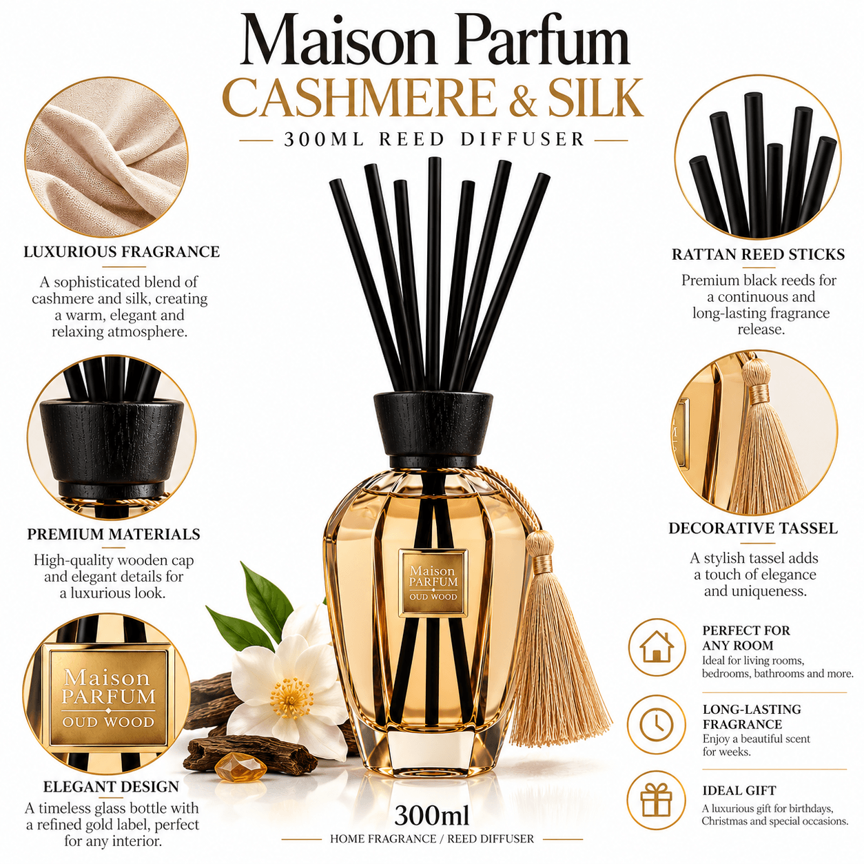 Maison Parfum Cashmere & Silk 300ml diffuser
