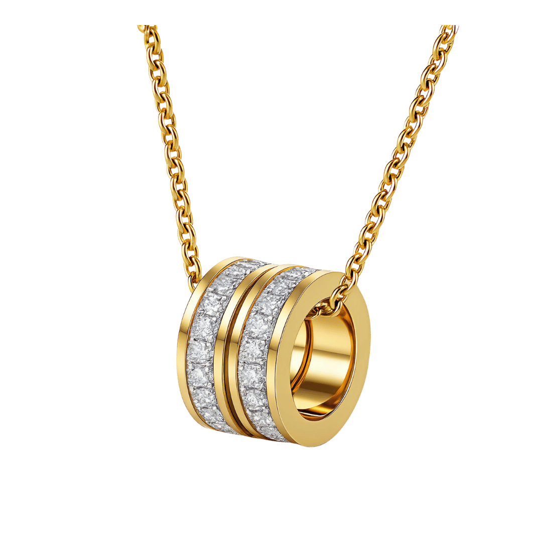 PVD Gold-Plated Stainless Steel Double Crystal Band Pendant Necklace