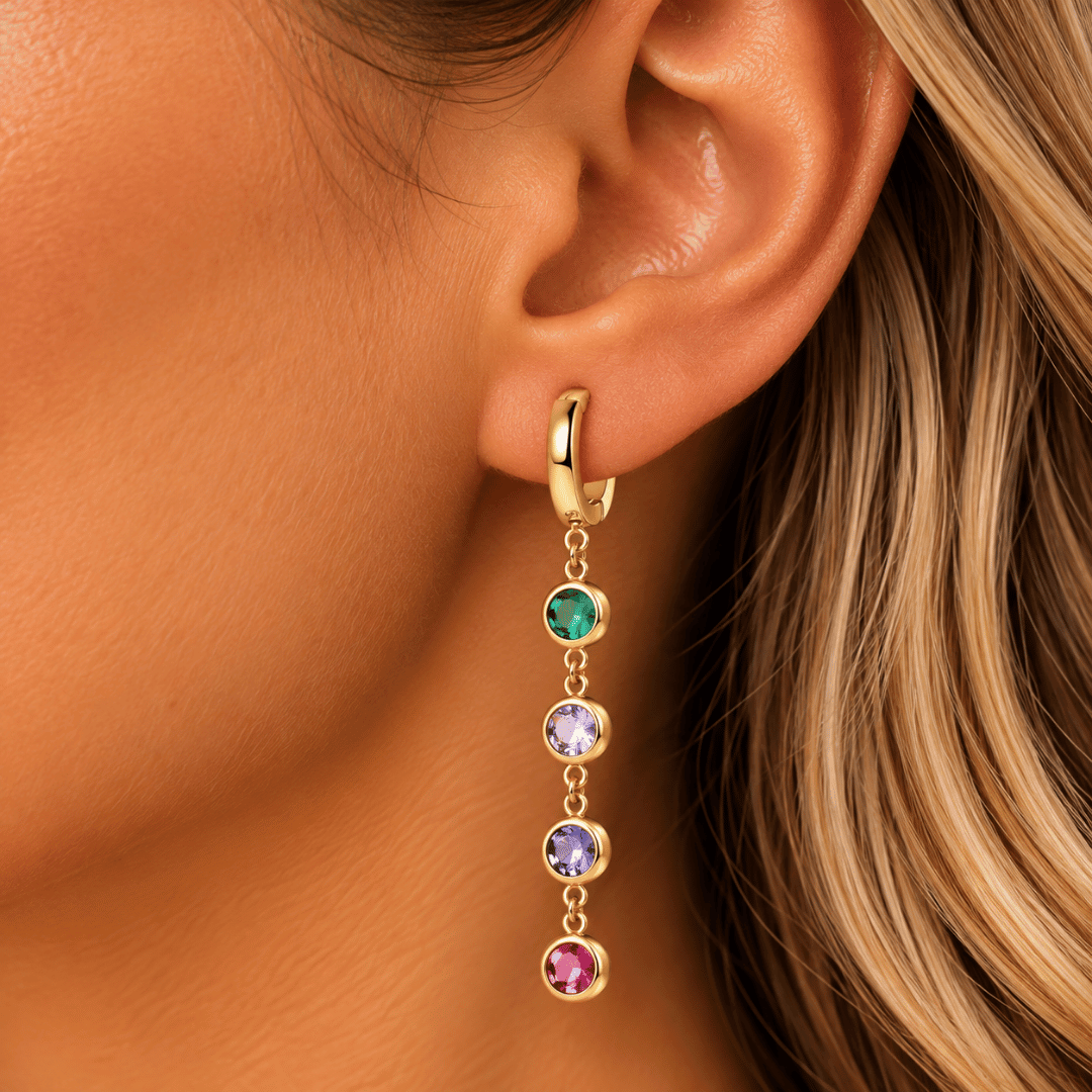 PVD Gold-Plated Stainless Steel Multicolour Gemstone Drop Earrings