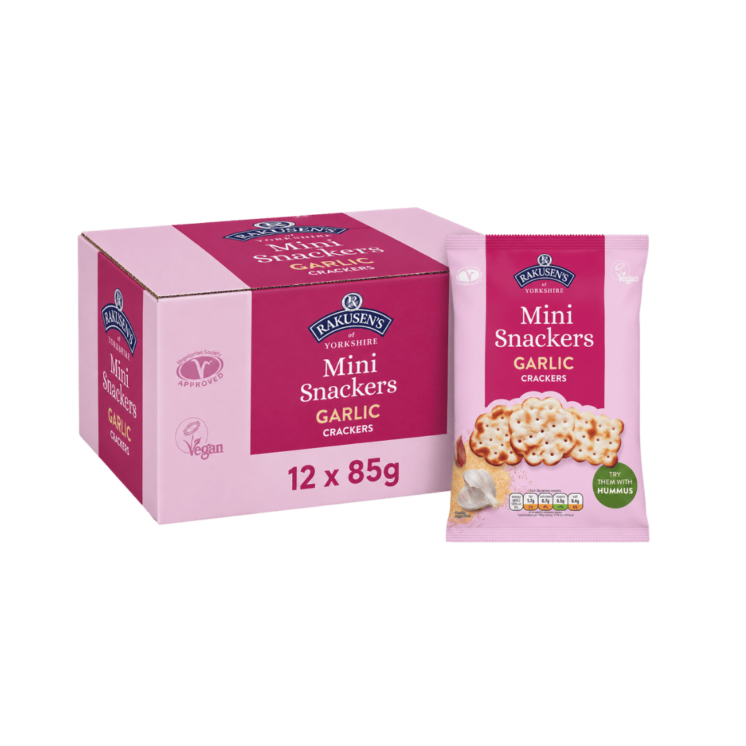 Rakusen's Garlic Mini Snackers Crunchy Savoury Crackers 12 x 85g