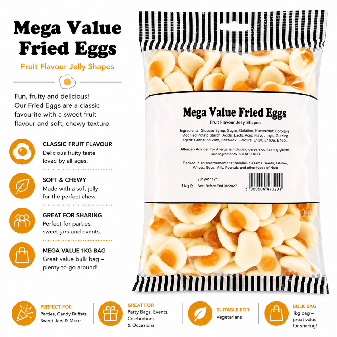 Mega Value Fried Eggs  Soft & Chewy Jelly Sweets 1kg