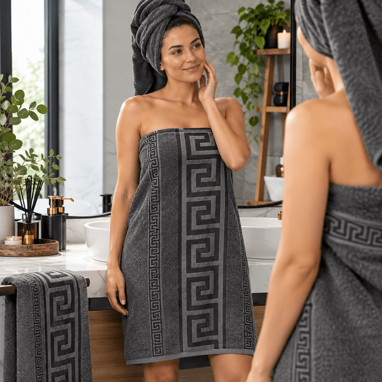 Regent Greek Jumbo Bath Sheets – Charcoal 90 x 180cm