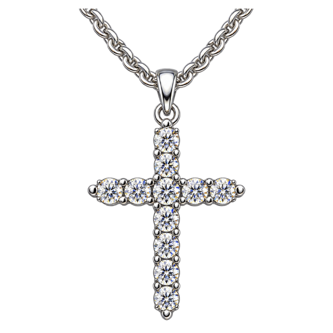 Silver Crystal Cross Pendant Necklace with Fine Chain
