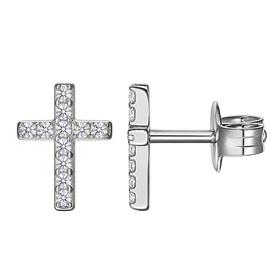 Silver Crystal Cross Stud Earrings Sparkling Rhinestone Jewellery