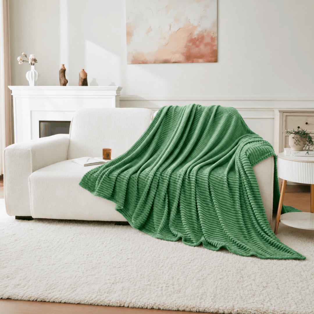 Snoozeville Jacquard Ribbed Noa Rib Throw Green 200x240cm