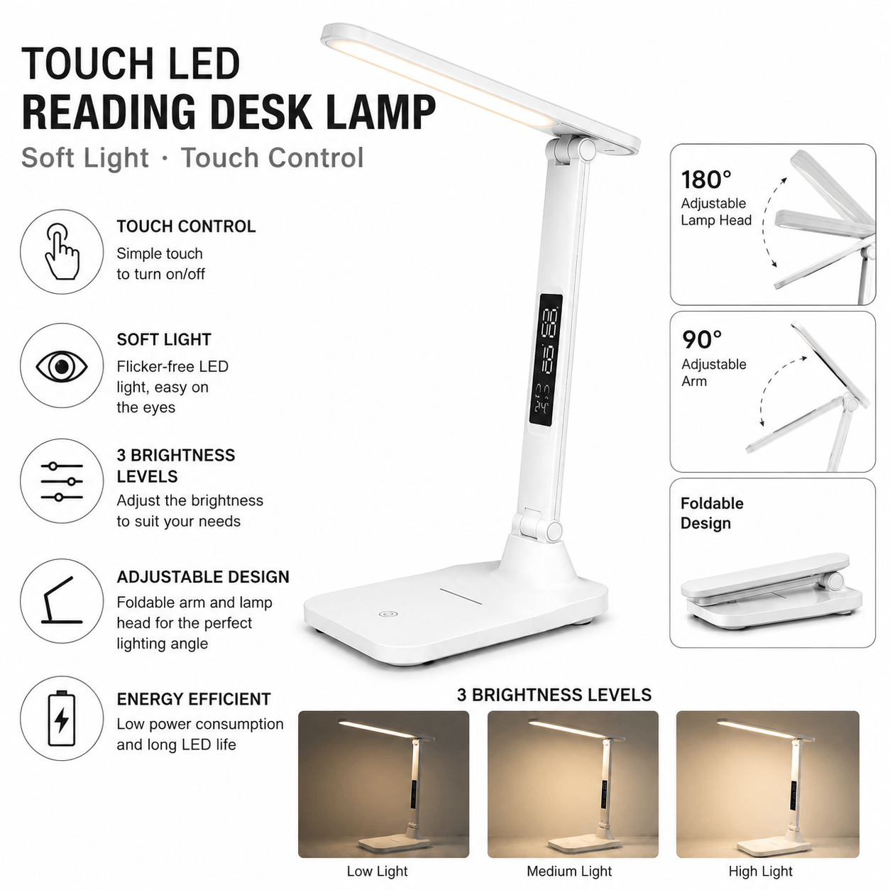 Touch LED Reading Desk Lamp Soft Light Touch Control