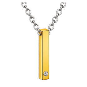 Two-Tone Silver & Gold Bar Pendant Necklace with Crystal Detail