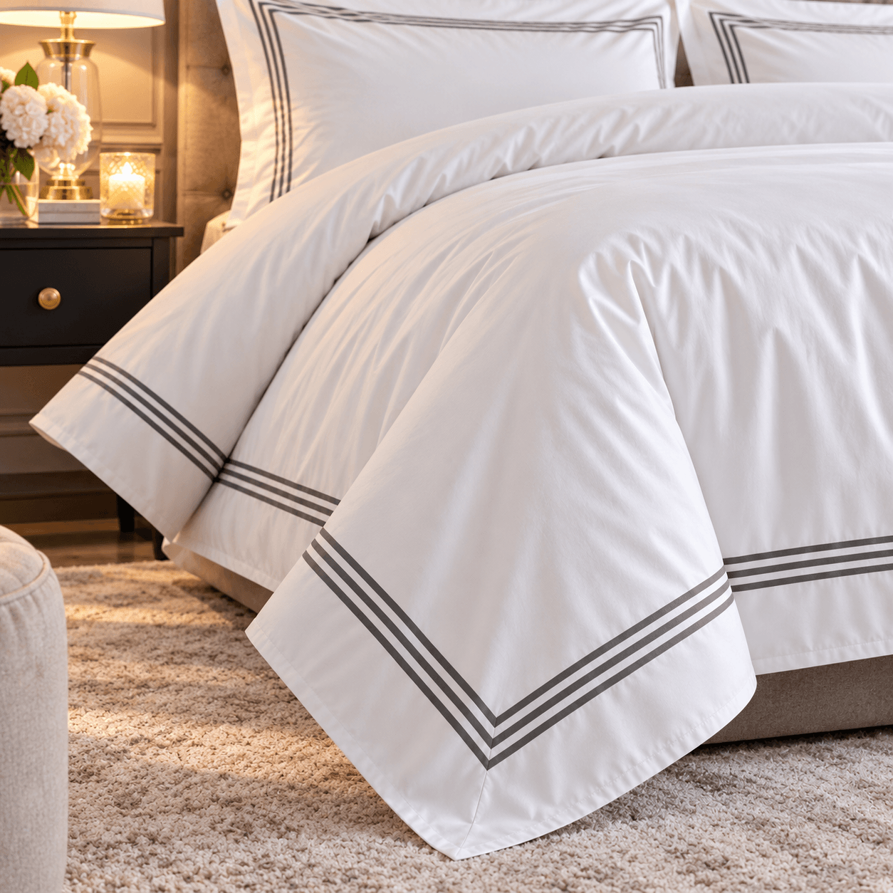 Devore King Size Duvet Cover Set White Grey